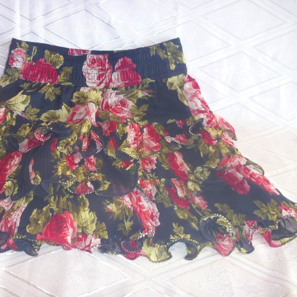 Floral Abercrombie Fitch Mini Skirt Women XS Tiered Y2K Layer Scalloped Elastic